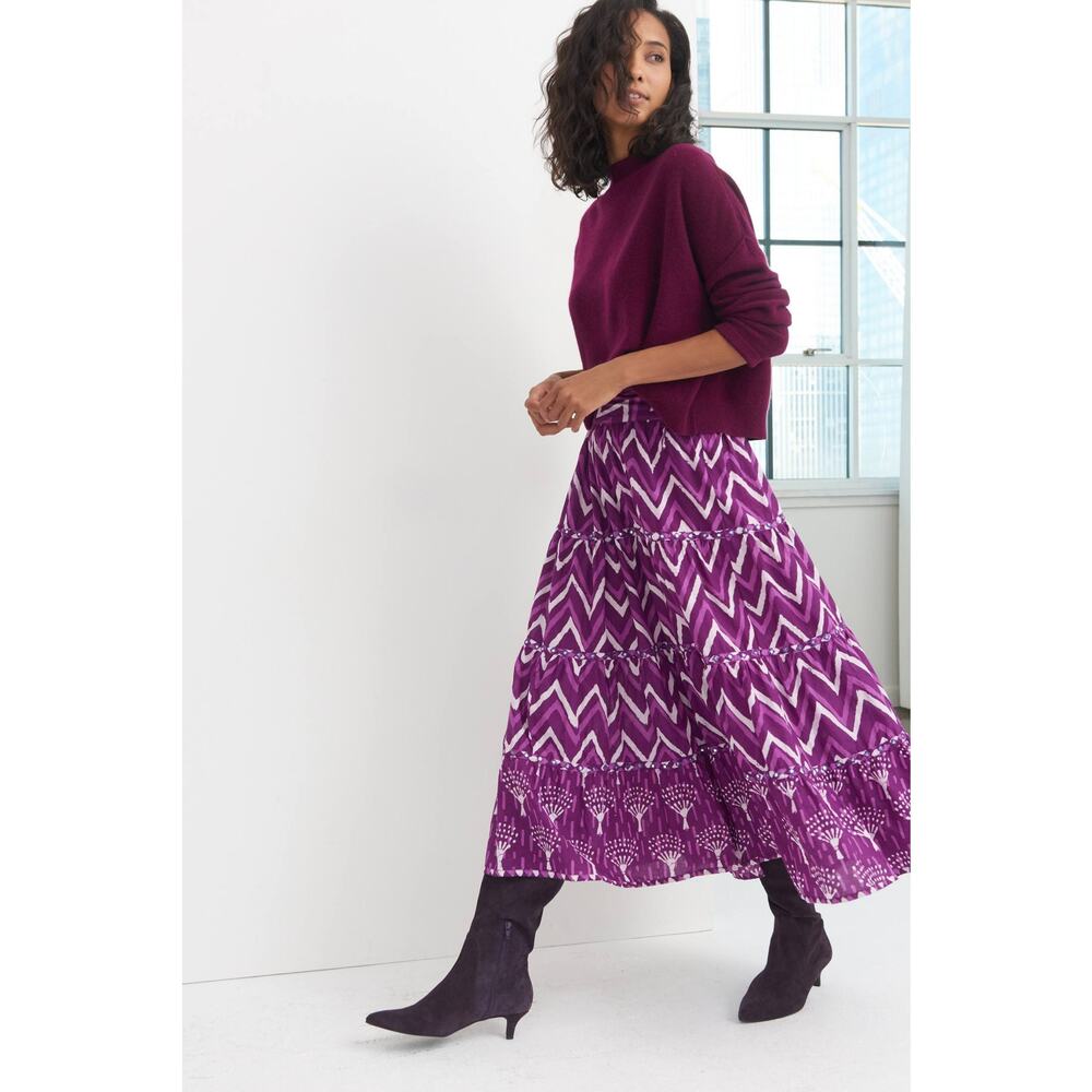 New Anthropologie Krissa Tiered Maxi Skirt by Nikasha $178 SIZE 6 Purple Motif
